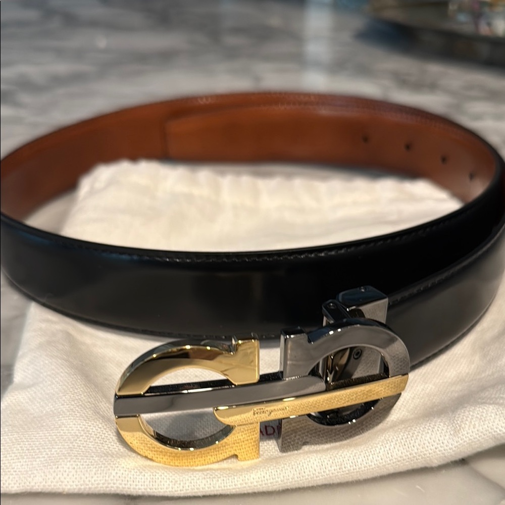 Salvatore Ferragamo Black and Brown Men's Belt